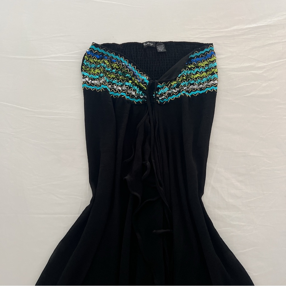 Raviya Black Strapless Dress with Blue and Green Accents